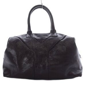 Saint Laurent Yves Easy Patent Vernis Leather Boston Bag Handbag Dark Purple